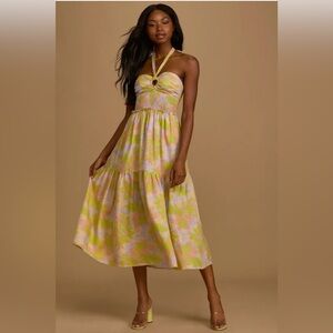 Wayf Yellow and White Sleeveless Halter Sundress new WOT